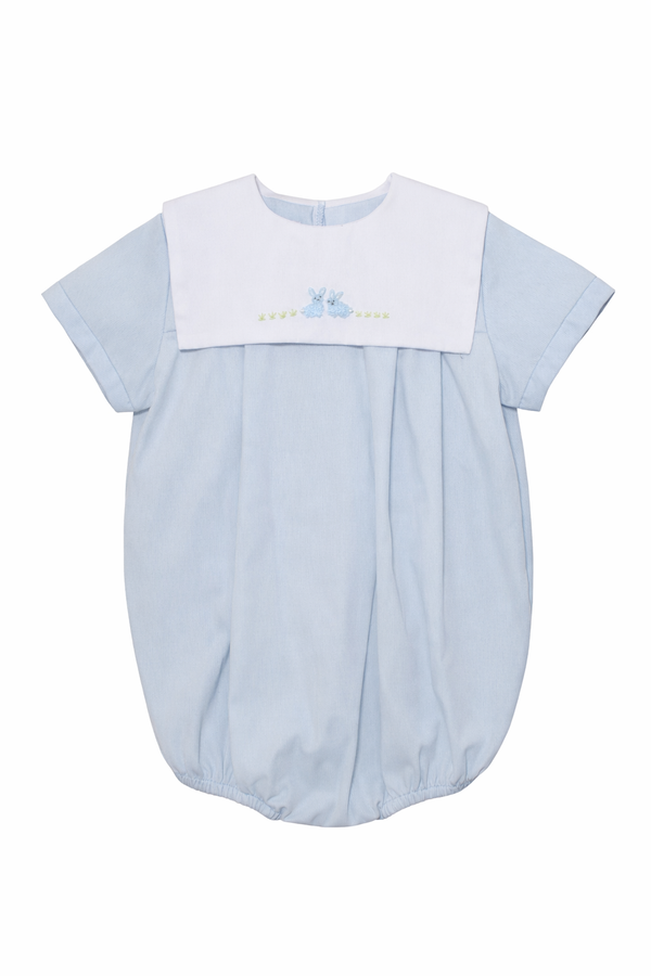 Embroidered Blue Bunnies Baby Boy Bubble Romper