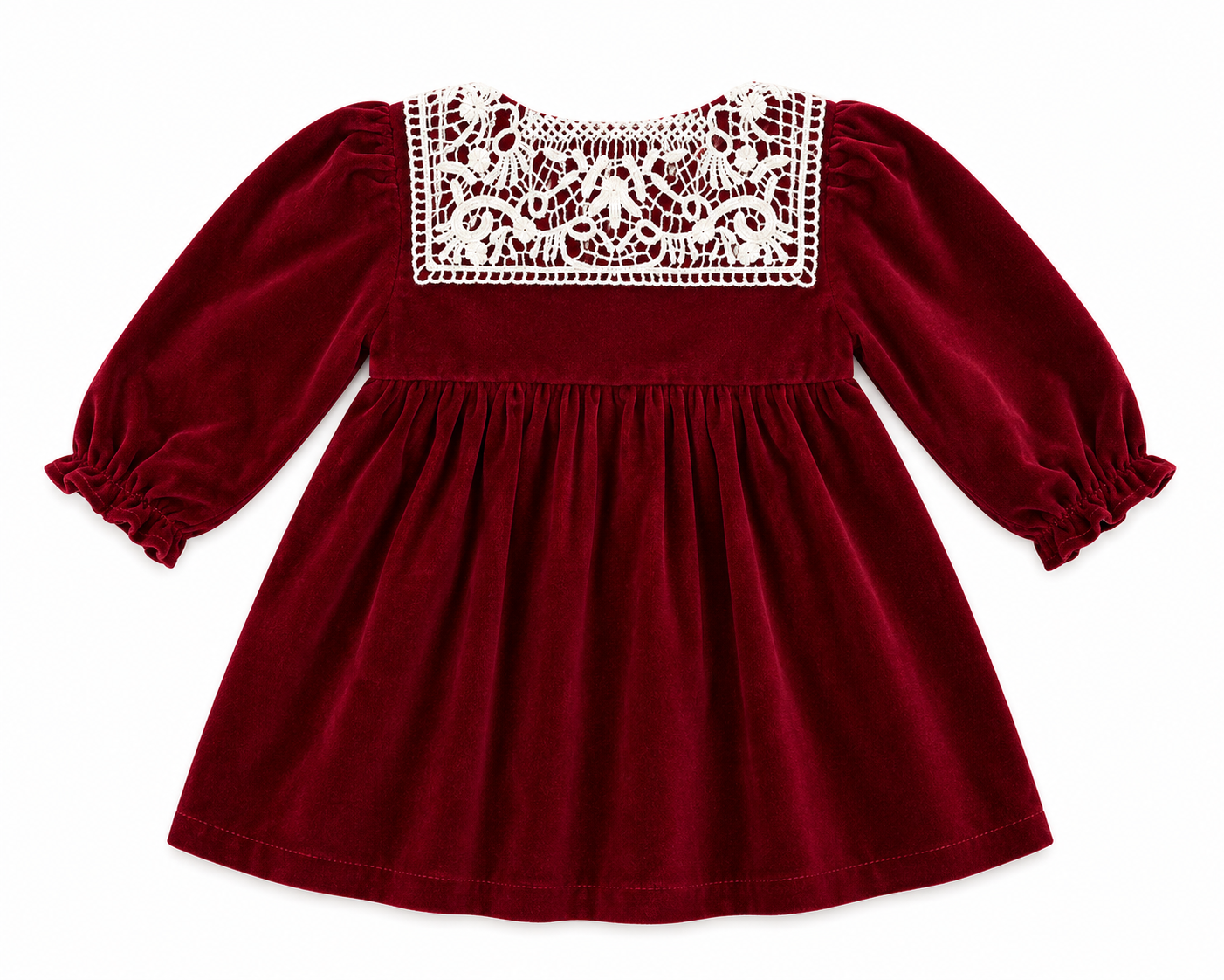 30007-Red Velvet Baby Girl Long Sleeve Dress