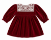 30007-Red Velvet Baby Girl Long Sleeve Dress