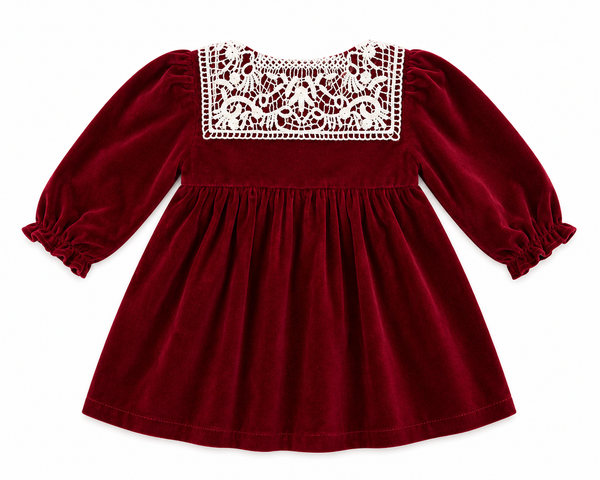 30007-Red Velvet Baby Girl Long Sleeve Dress