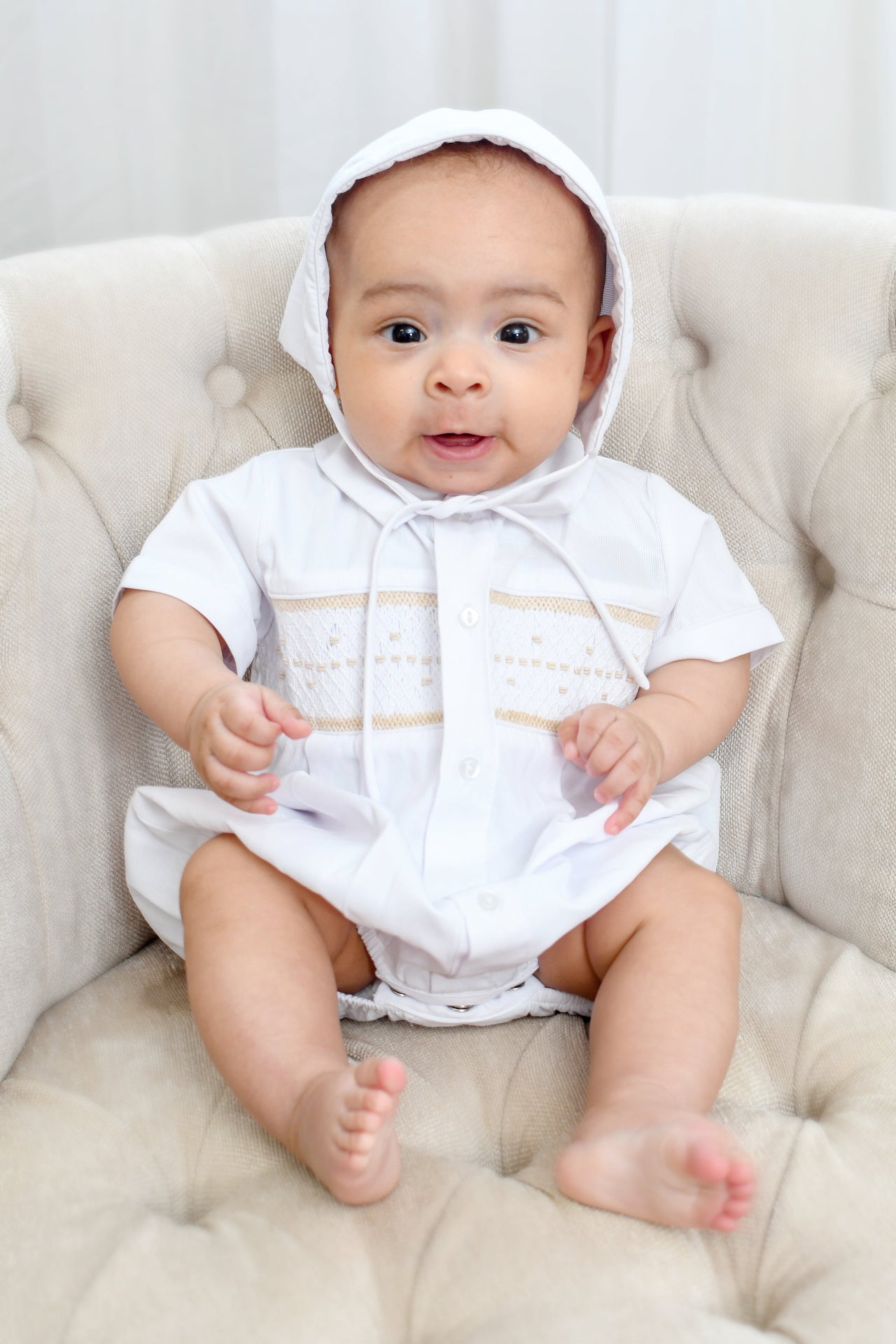 Christening Baby Boy Bubble with Bonnet