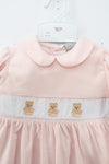 20237-Smocked Teddy Bear Pink Baby Girl Longall