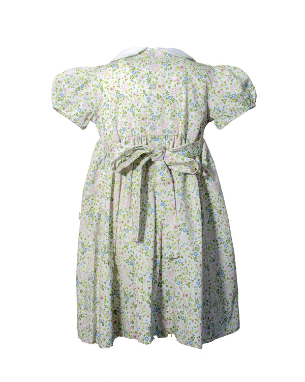 Elegant Shortsleeve Toddler Girl Dress Green Floral 2