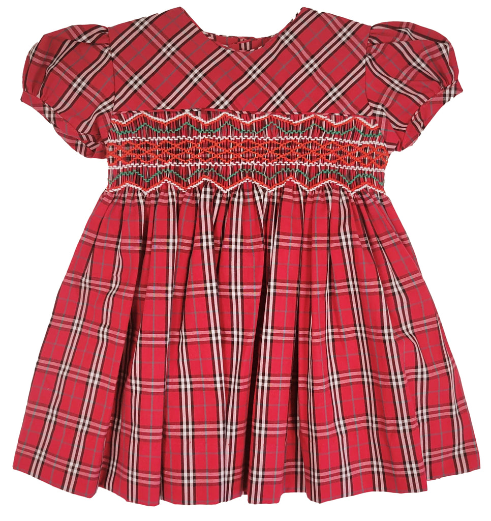 Wholesale Red & White Plaid Short Sleeve Baby Girl Dress 2