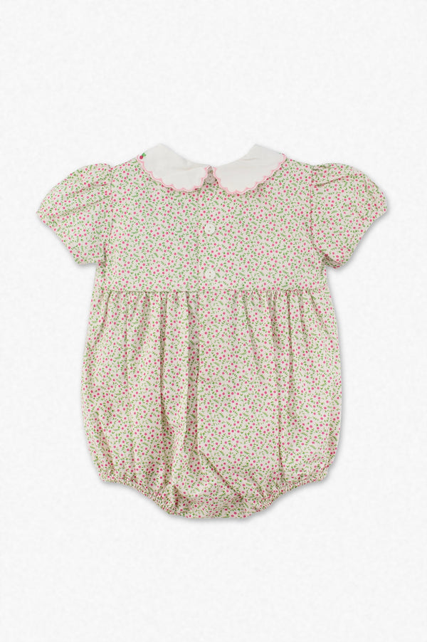 20220-Tan Floral Smocked Baby Girl Bubble Romper 2