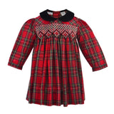 Wholesale Baby Girl Hand Smocked Plaid Long Sleeve Dress 