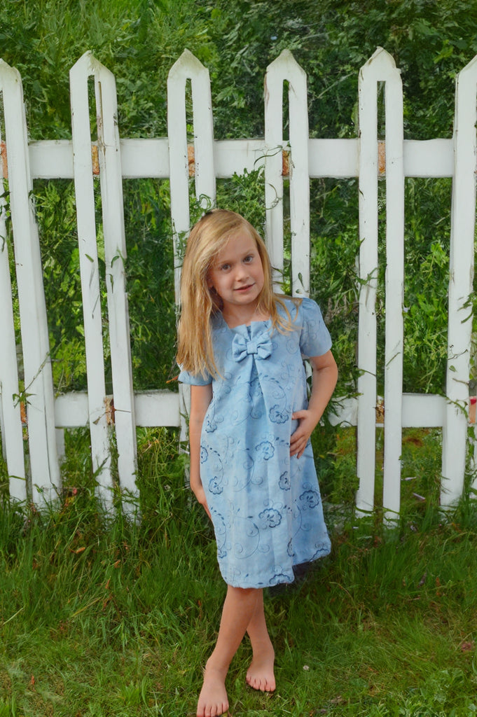 Wholesale Blue Suede Pattern Short Sleeve Baby Girl Dress - Imagewear