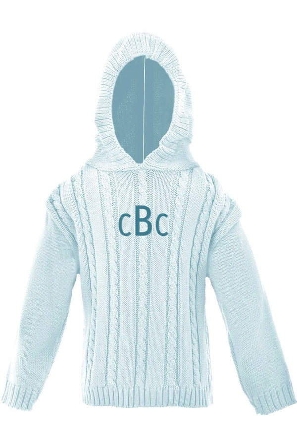 Blue Cable Knit Hooded Zip Back Baby Boy Sweater - Imagewear
