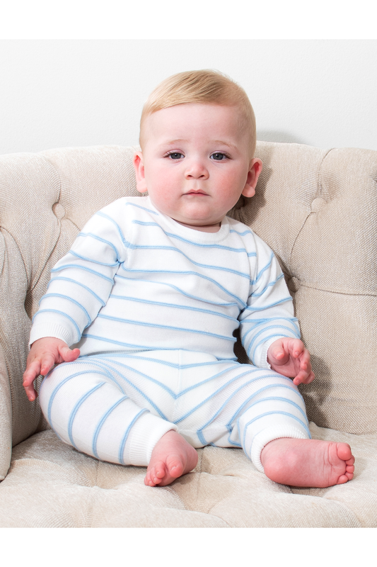Blue Striped 3 Piece Baby Boy Leggings Set with Hat