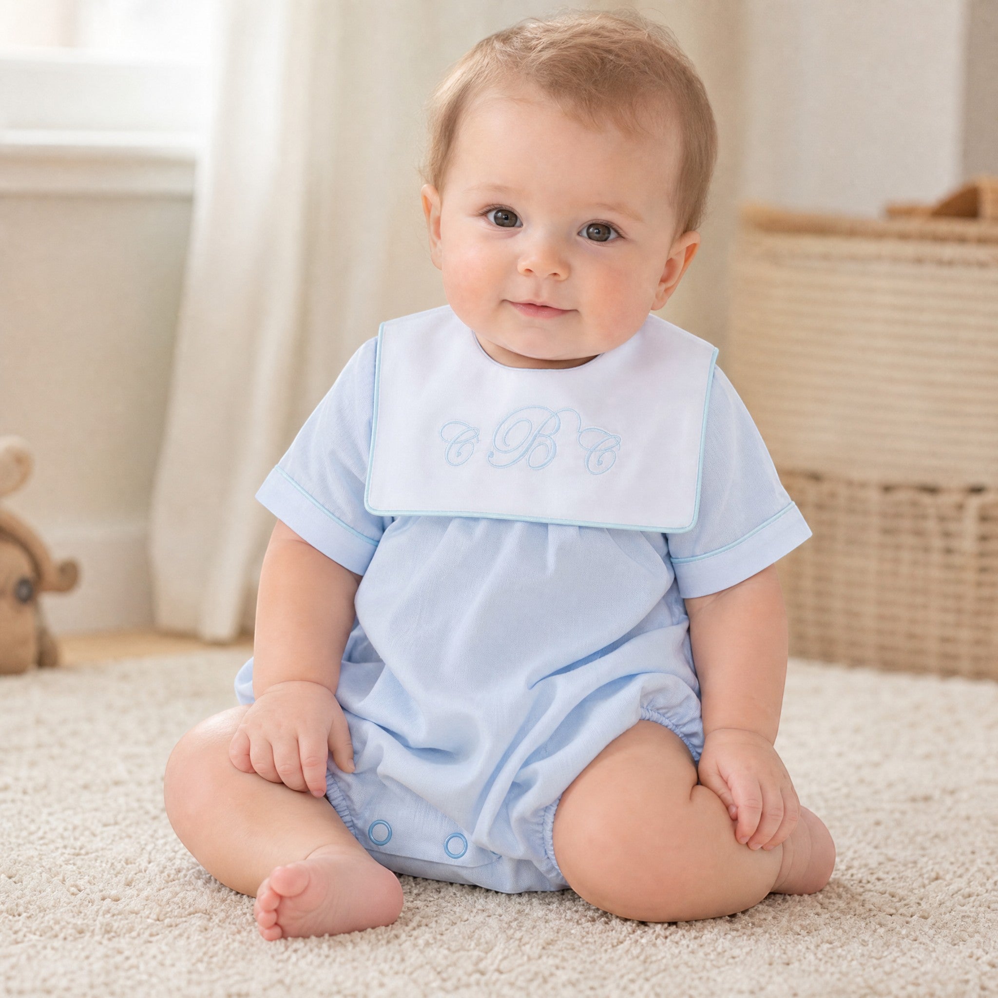 30106-Monogrammable Blue Baby Boy Bubble Romper