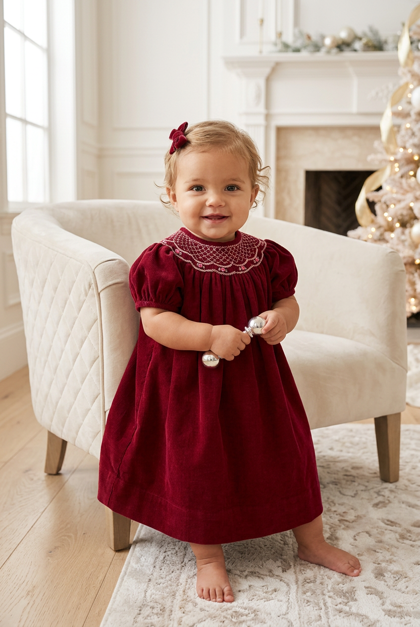 41041-Corduroy Bishop Short Sleeve Baby Dress