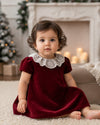 20388 Classic Velvet Dress with Lace Collar Red