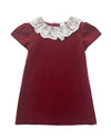 20389 Classic Toddler Velvet Dress with Lace Collar Red