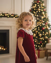 20388 Classic Velvet Dress with Lace Collar Red