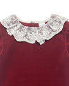 20389 Classic Toddler Velvet Dress with Lace Collar Red