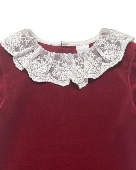 20389 Classic Toddler Velvet Dress with Lace Collar Red