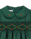 30046T-Floral Smocked Green Silk Short Sleeve Toddler Dress
