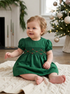 30046-Green Silk Smocked Short Sleeve Baby Dress
