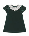 20390 Classic Velvet Dress with Lace Collar Green