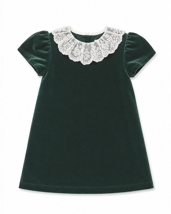 20390 Classic Velvet Dress with Lace Collar Green