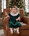 20390 Classic Velvet Dress with Lace Collar Green