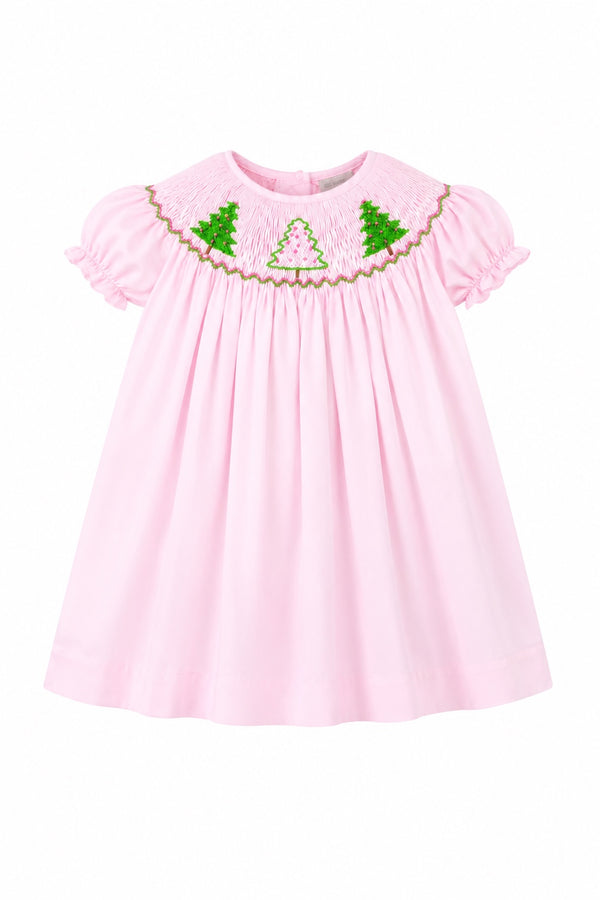 20243T-Smocked Christmas Trees Bishop Toddler Girl Dress
