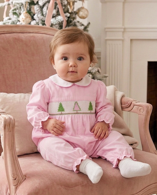 20242-Smocked Christmas Tree Baby Girl Longall