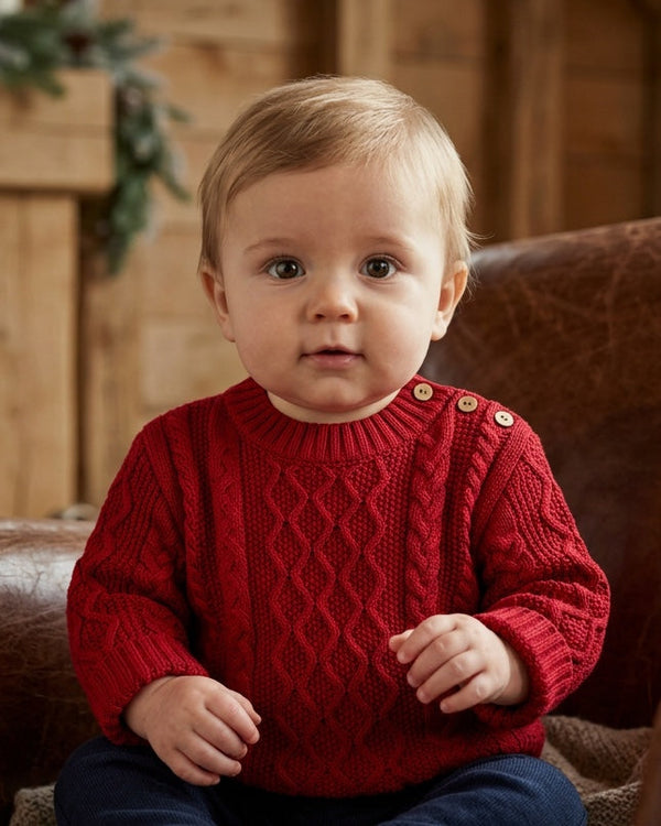 20274-Red Infant & Toddler Knit Pullover Sweater Fisherman
