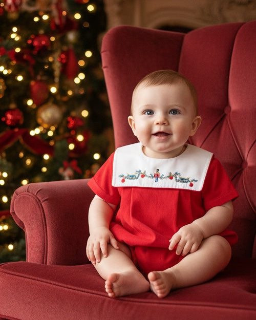 20245- Smocked Nutcracker Red Baby Boy Bubble Romper