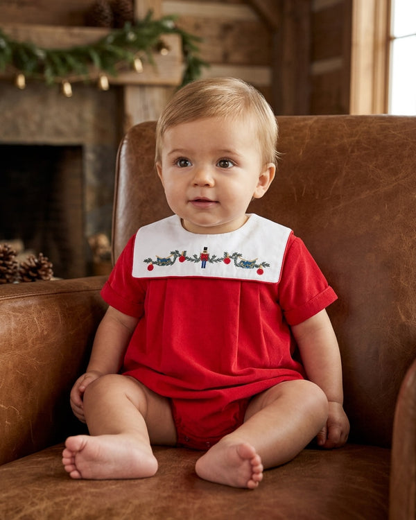 20245- Smocked Nutcracker Red Baby Boy Bubble Romper