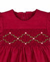 30048T-Floral Smocked Silk Red Short Sleeve Toddler Girl Dress