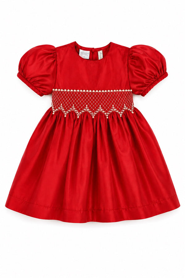80095 Baby Girl Elegant Taffeta Red Short Sleeve Dress