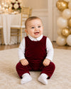 30001-Baby Boy Red Velvet Long Romper with White Shirt Set