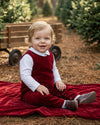 30001-Baby Boy Red Velvet Long Romper with White Shirt Set