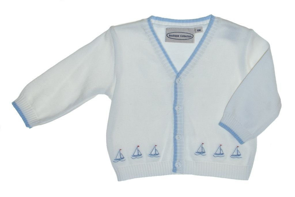 Carriage Boutique Smocked Sail Boats White Baby Boy Sweater