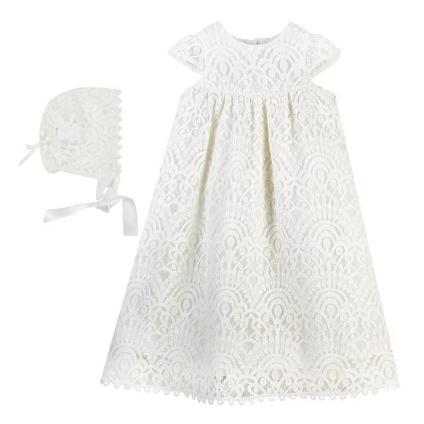 Christening & Baptism Baby Girl Lace Gown with Bonnet 2 - Imagewear
