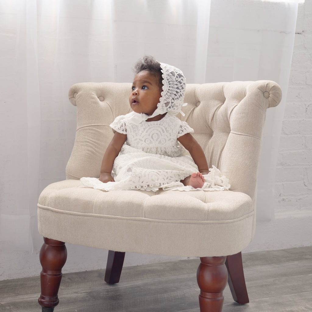 Christening & Baptism Baby Girl Lace Gown with Bonnet 6 - Imagewear