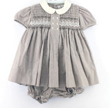 Gray Smocked Corduroy Baby Girl Dress with Panty