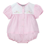 Hand Embroidered Baby Girl Bubble Romper - Pink Gingham
