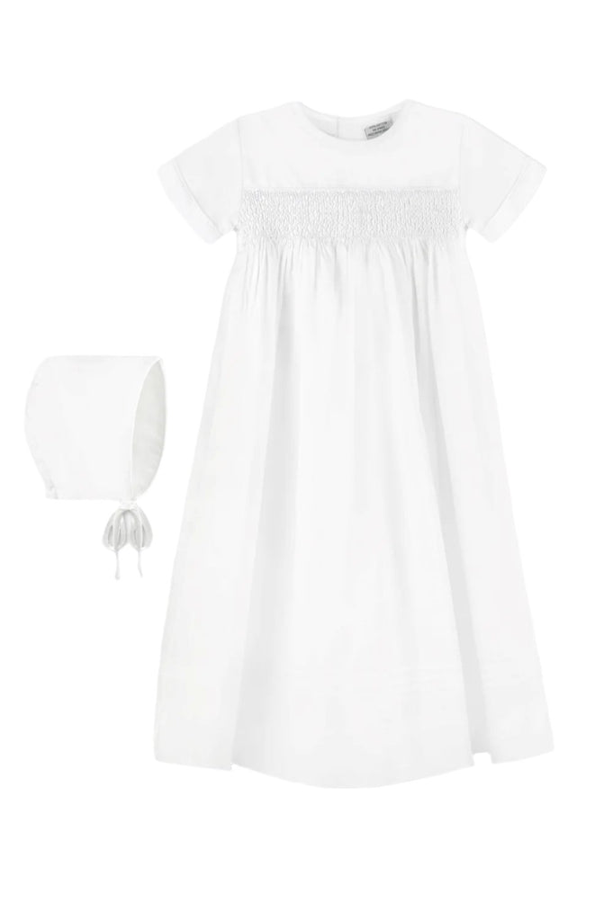 Hand Smocked Cross Bullion Christening Baby Girl Gown with Bonnet - Imagewear