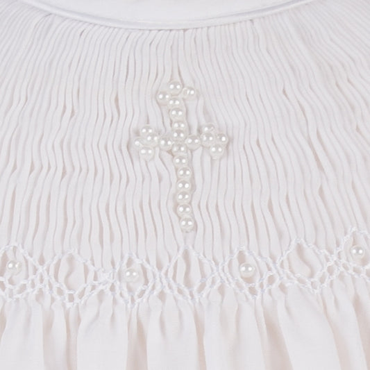 Petit Bebe Girls White Poplin Bishop Dress with Crosses main image 1