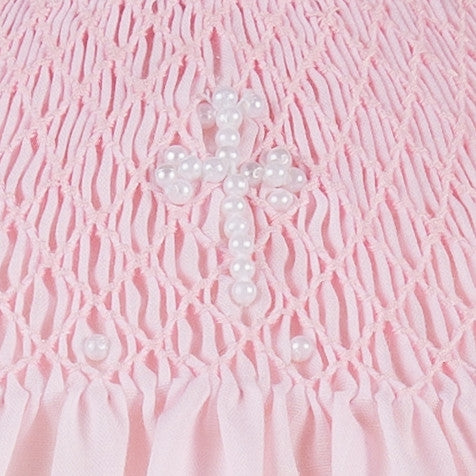 Wholesale Hand Smocked Pearl Cross Baby Girl Christening Bishop Dress with Bonnet 3 - Imagewear