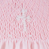 Wholesale Hand Smocked Pearl Cross Baby Girl Christening Bishop Dress with Bonnet 3 - Imagewear