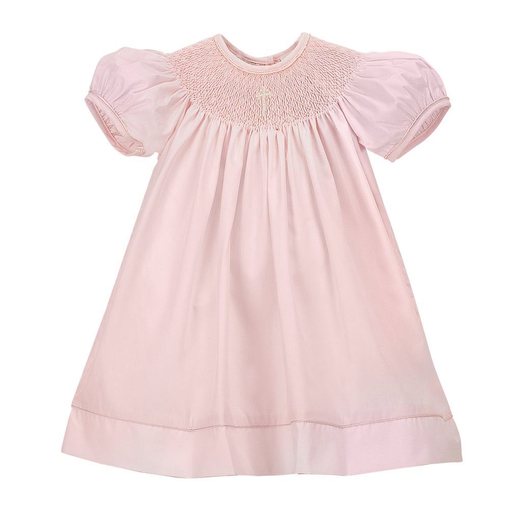 Wholesale Hand Smocked Pearl Cross Baby Girl Christening Bishop Dress with Bonnet 4 - Imagewear