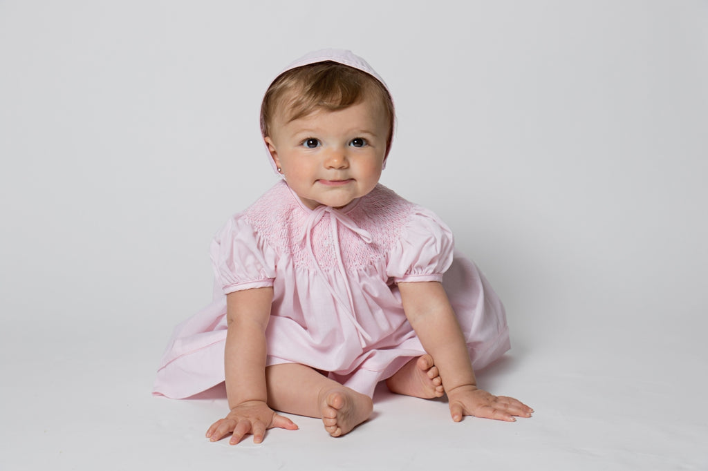Wholesale Hand Smocked Pearl Cross Baby Girl Christening Bishop Dress with Bonnet 7 - Imagewear
