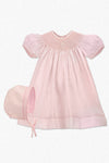 Pink Hand Smocked Pearl Cross Baby Girl Christening Bishop Dress with Bonnet - Imagewear
