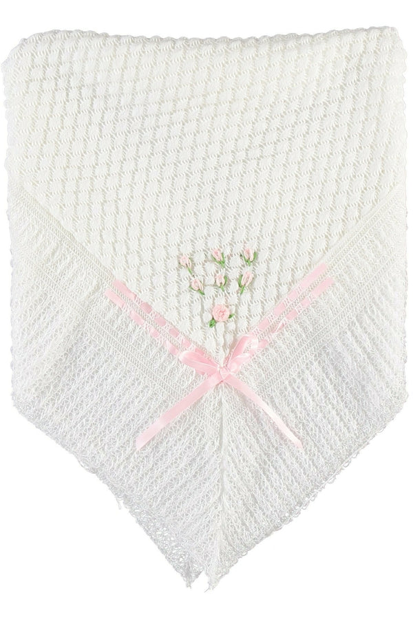 Julius Berger Belgium Lace Rosebud Baby Blanket with Pink Ribbon 3 - Imagewear