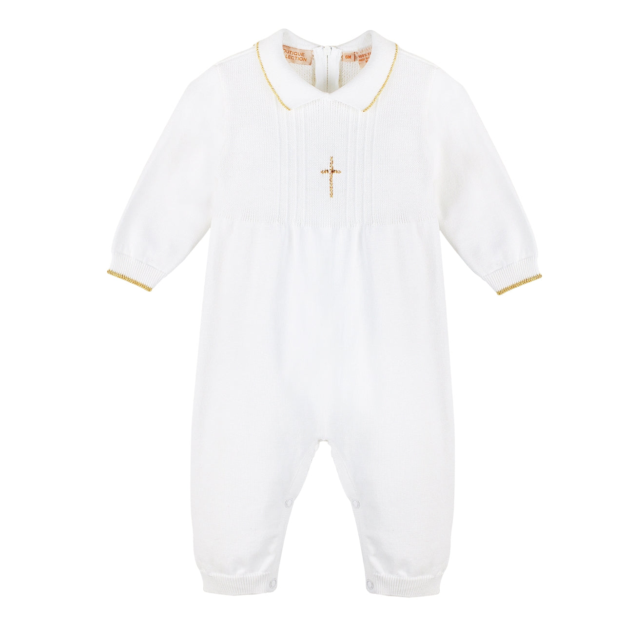 Knit Pearl Gold Cross Baby Boy Christening Outfit with Bonnet 2 - Imagewear
