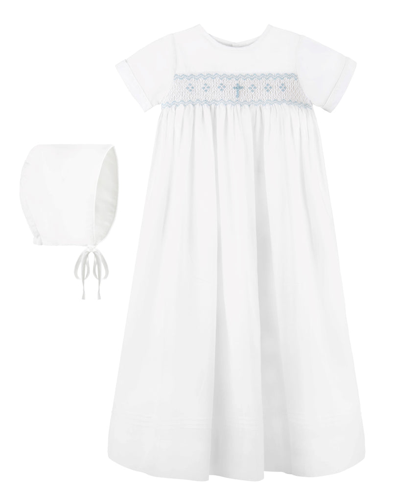Long Bullion Cross Baby Boy Christening Gown with Bonnet 2 - Imagewear