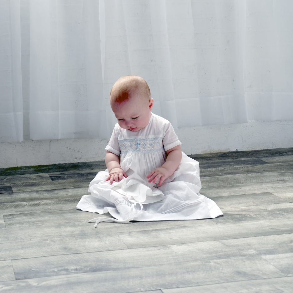 Long Bullion Cross Baby Boy Christening Gown with Bonnet 5 - Imagewear